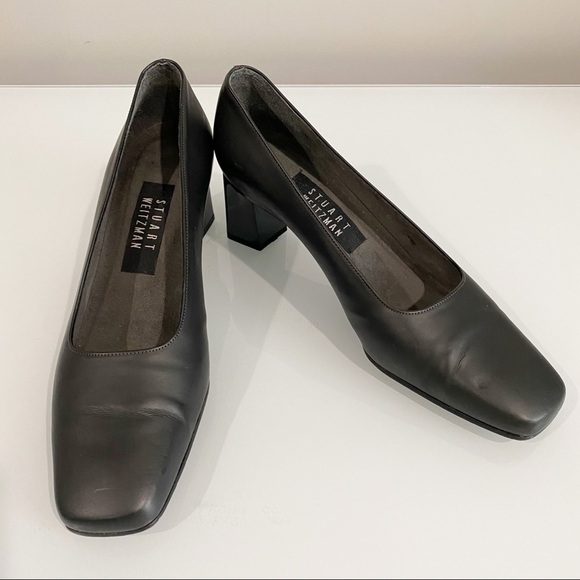 STAURT WEITZMAN Leather Square Toe Block Heel Size 6.5 - Picture 2 of 14